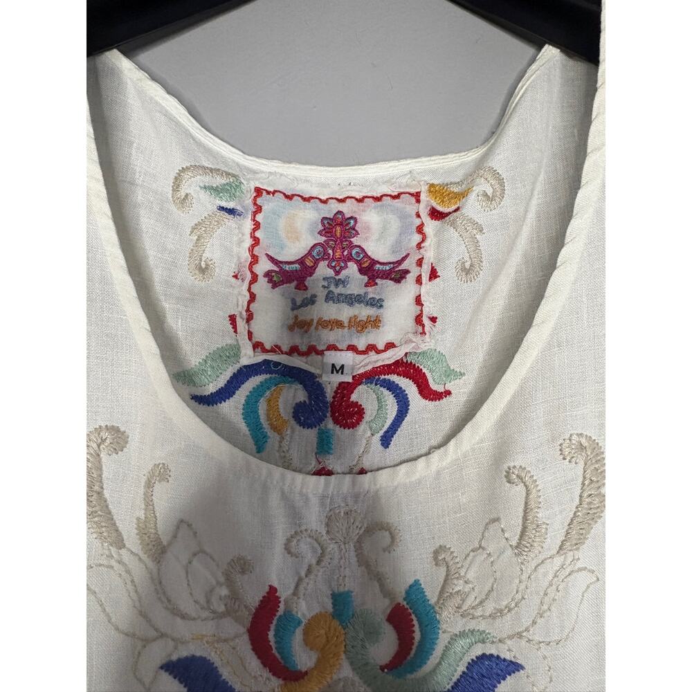 JW Johnny Was Women's Size Medium White Embroidered Tunic Mini Dress Sleeveless - Picture 4 of 6